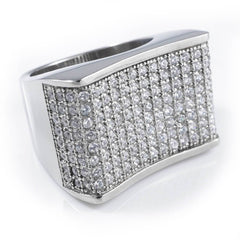 18k White Gold Iced Stainless Steel Concave Ring