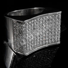 18k White Gold Iced Stainless Steel Concave Ring