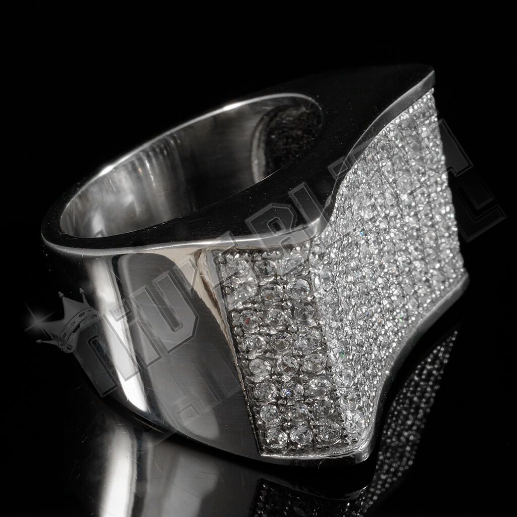 18k White Gold Iced Stainless Steel Concave Ring