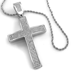 18k White Gold Jesus Cross 1 With Rope Chain