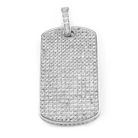 18k White Gold Plated Iced Dog tag with Box Chain