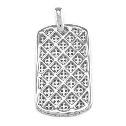 18k White Gold Plated Iced Dog tag with Box Chain