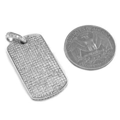 18k White Gold Plated Iced Dog tag with Box Chain