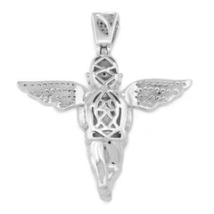 18k White Gold Praying Angel Iced Pendant With Rope Chain