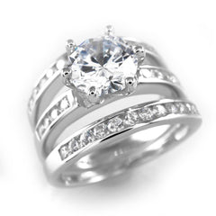 925 Sterling Silver 18k White Gold 3 Piece Band Wedding Ring