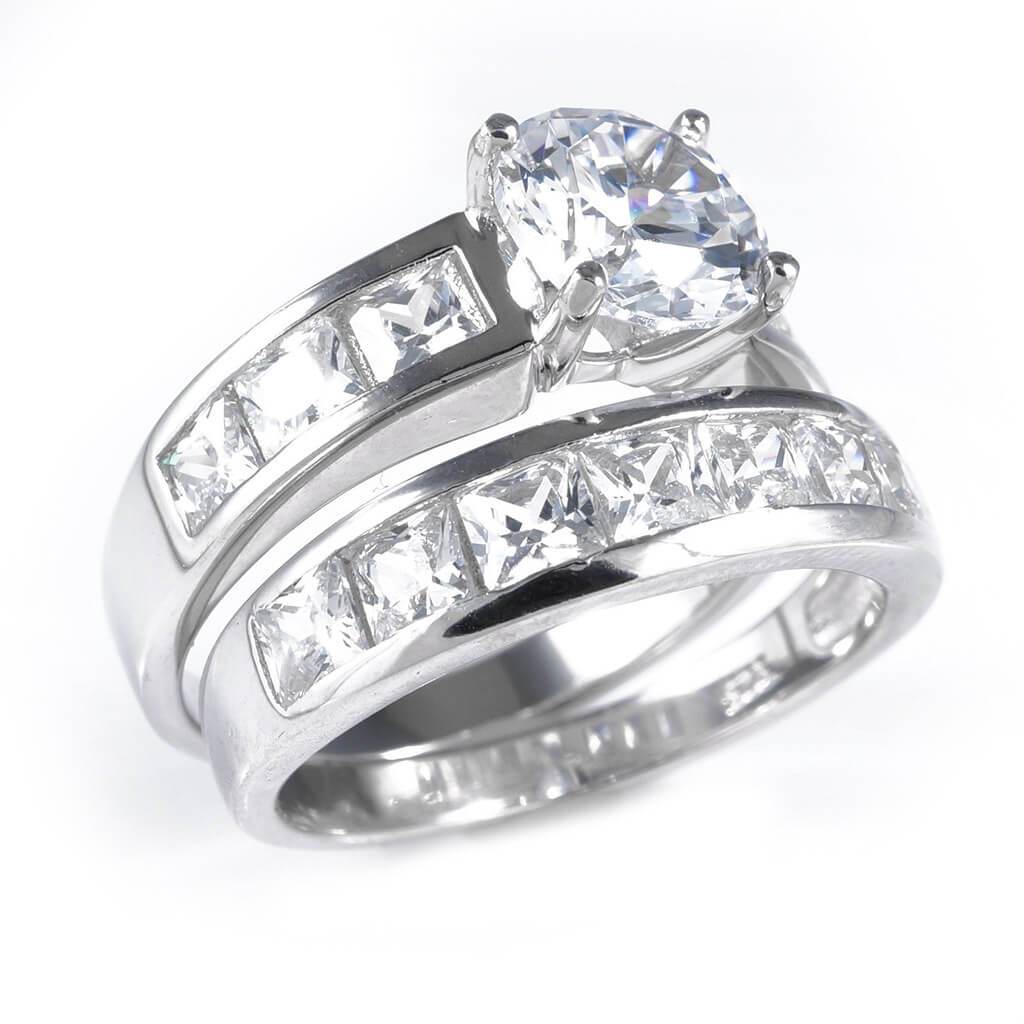 925 Sterling Silver 18k White Gold Solitaire Channel Ring