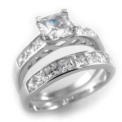 925 Sterling Silver 18k White Gold Wedding Princess Cut Ring