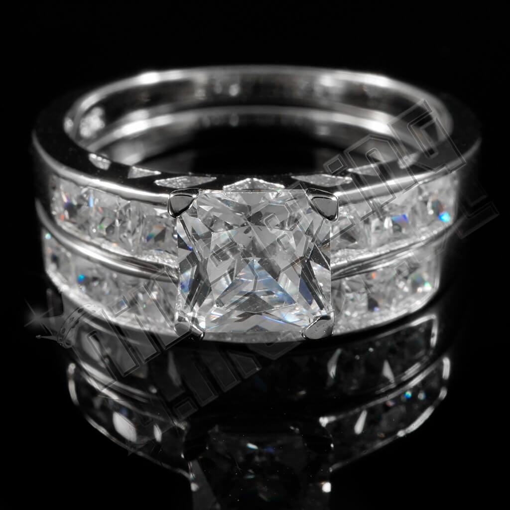 925 Sterling Silver 18k White Gold Wedding Princess Cut Ring