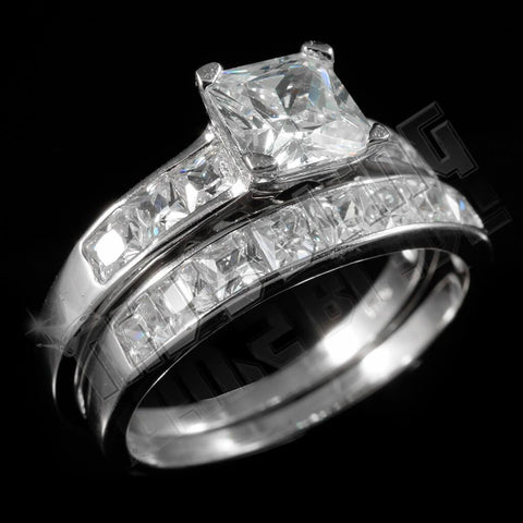 925 Sterling Silver 18k White Gold Wedding Princess Cut Ring