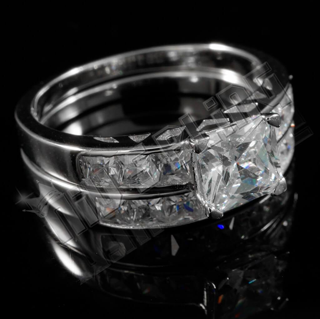 925 Sterling Silver 18k White Gold Wedding Princess Cut Ring