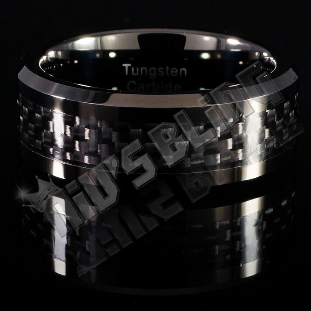 Black Carbon Fiber Inlay Tungsten Carbide Ring