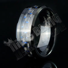 Black and Blue Carbon Fiber Tungsten Carbide Ring 8MM