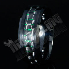Black and Green Carbon Fiber Tungsten Carbide Ring 8MM