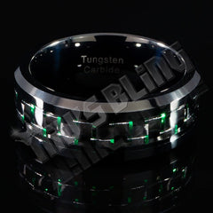 Black and Green Carbon Fiber Tungsten Carbide Ring 8MM