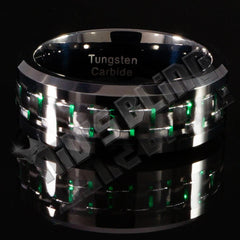 Black and Green Carbon Fiber Tungsten Carbide Ring 8MM