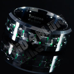 Black and Green Carbon Fiber Tungsten Carbide Ring 8MM