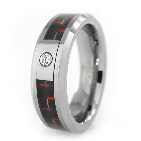 Black and Red Carbon Fiber Inlay Tungsten Carbide Ring