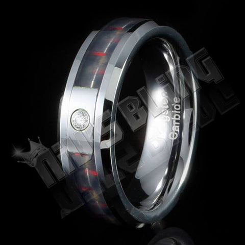 Black and Red Carbon Fiber Inlay Tungsten Carbide Ring