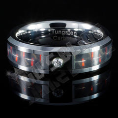Black and Red Carbon Fiber Inlay Tungsten Carbide Ring