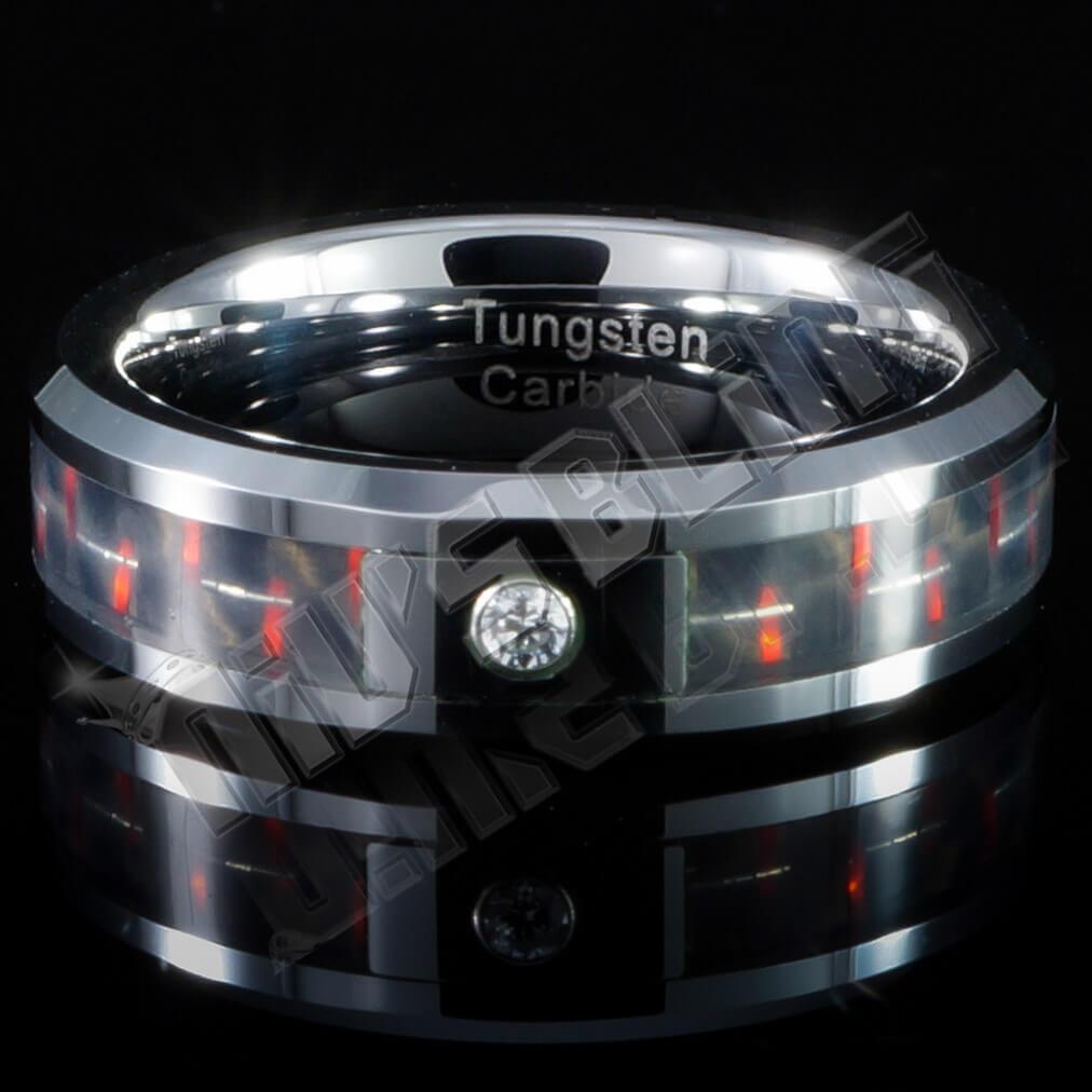 Black and Red Carbon Fiber Inlay Tungsten Carbide Ring