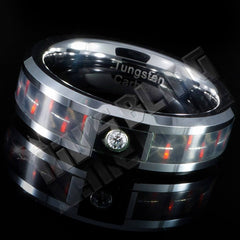 Black and Red Carbon Fiber Inlay Tungsten Carbide Ring