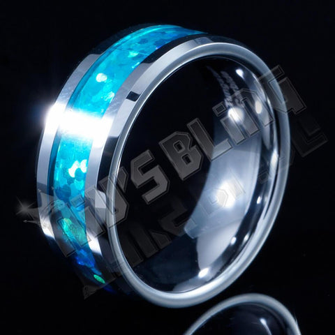 Blue Opal Silver Tungsten Carbide Ring 8MM