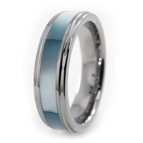 Blue Shell Silver Tungsten Carbide Ring 8MM