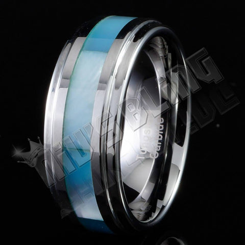 Blue Shell Silver Tungsten Carbide Ring 8MM