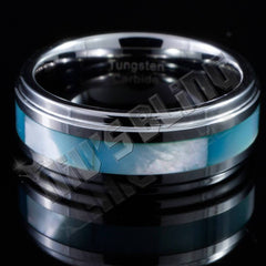 Blue Shell Silver Tungsten Carbide Ring 8MM