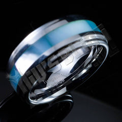 Blue Shell Silver Tungsten Carbide Ring 8MM