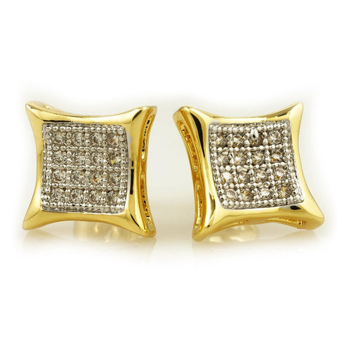 18k Gold Rhodium Iced Square Kite Stud Earrings