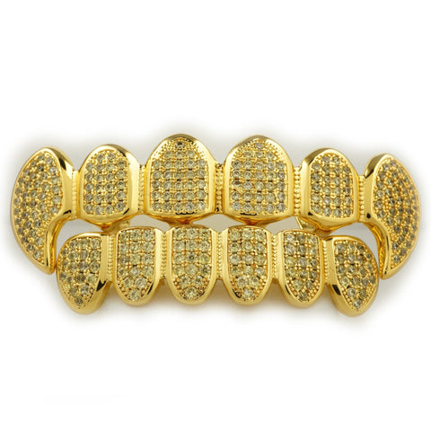 18k Canary Gold Vampire Dracula Fangs Grillz