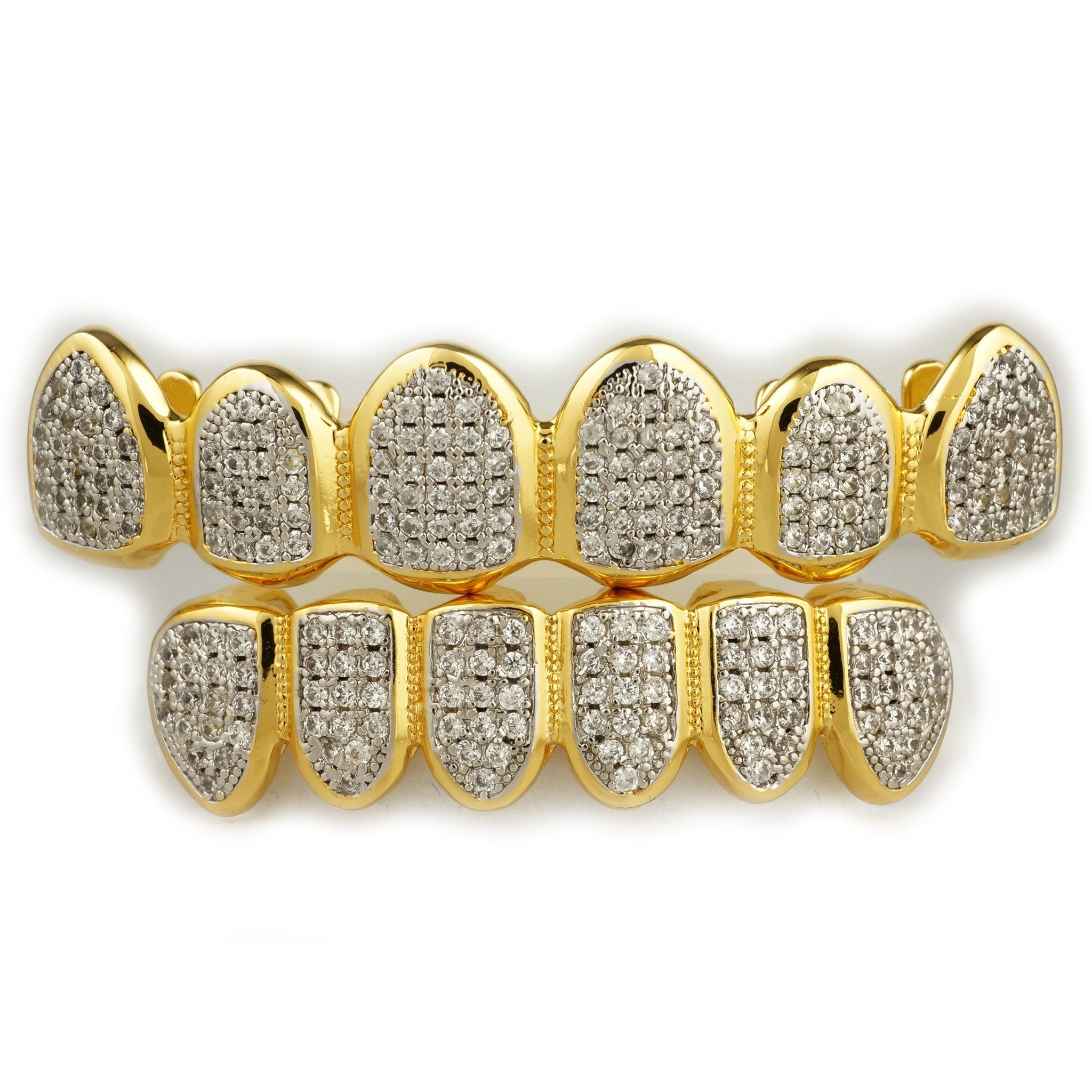 18k Gold Micro Pave Rhodium Prong Grillz