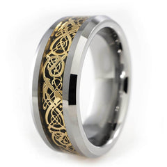 Gold Celtic Dragon Tungsten Carbide Carbon Fiber Ring 8MM