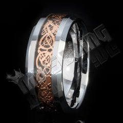 Gold Celtic Dragon Tungsten Carbide Carbon Fiber Ring 8MM