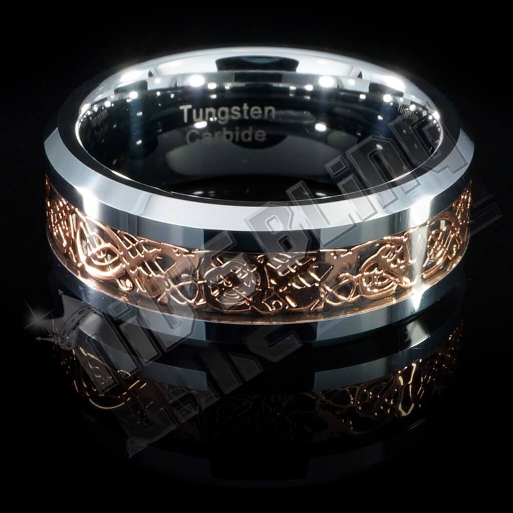 Gold Celtic Dragon Tungsten Carbide Carbon Fiber Ring 8MM
