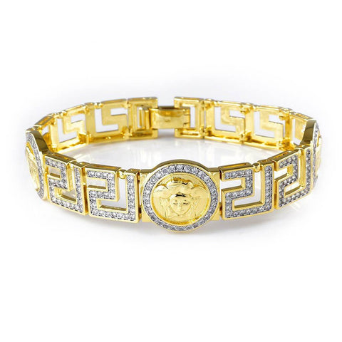 Gold Medusa Head Medallion Greek Bracelet