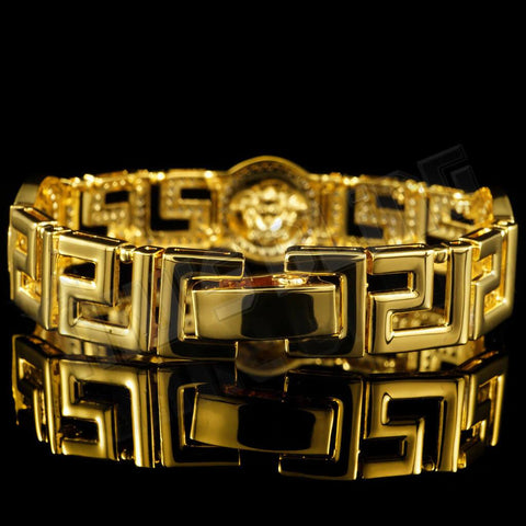 Gold Medusa Head Medallion Greek Bracelet