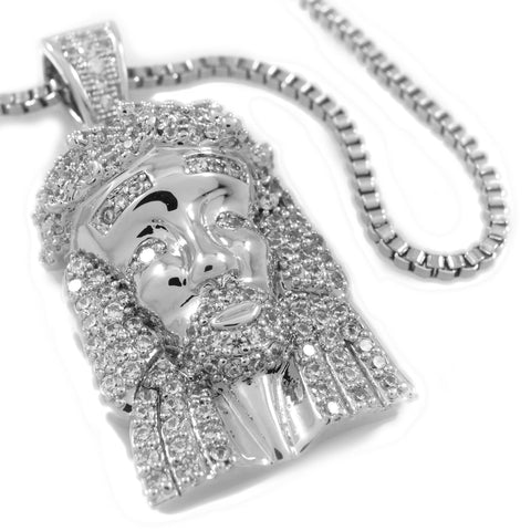 18k White Gold Iced Mini Jesus Piece 1 With Box Chain