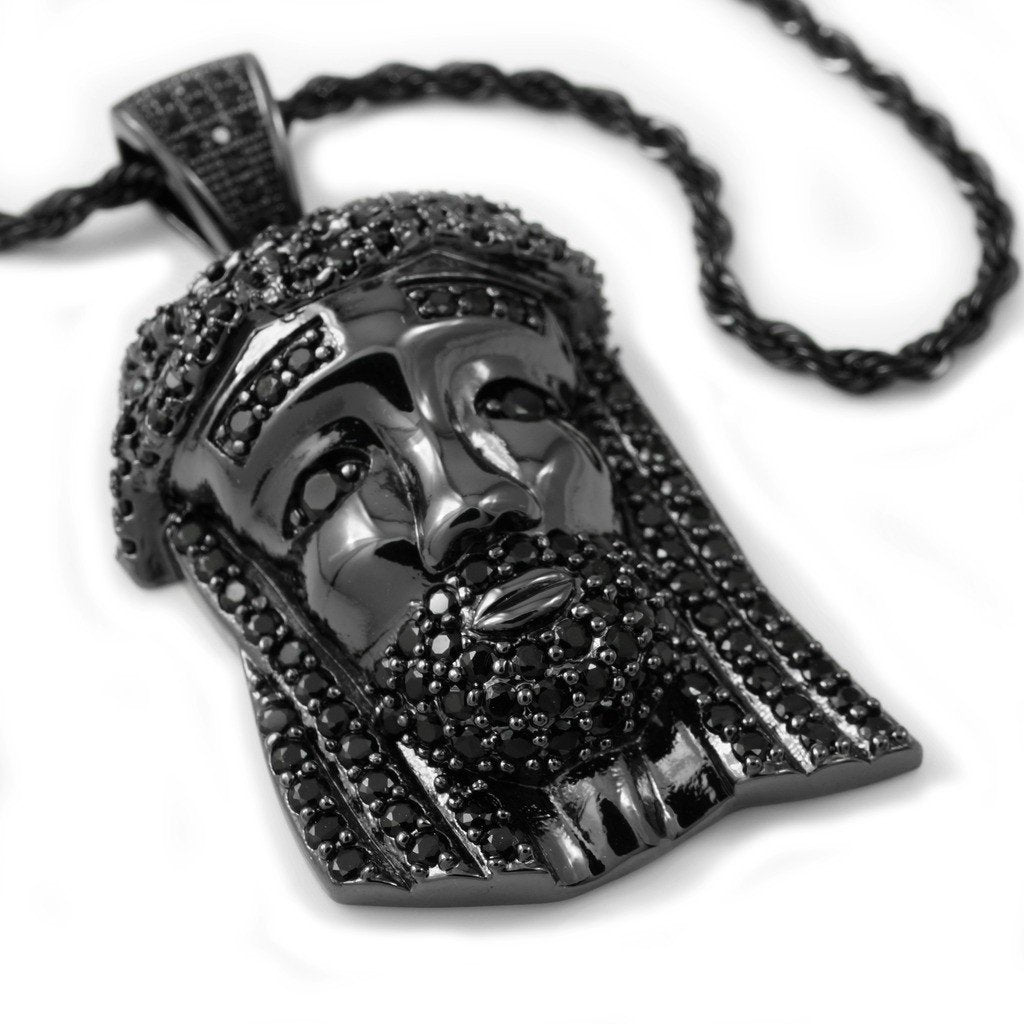 18k Black Gold Iced Mini Jesus Piece 2 with Rope Chain