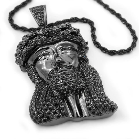 18k Black Gold Mini Jesus Piece 4 With Rope Chain