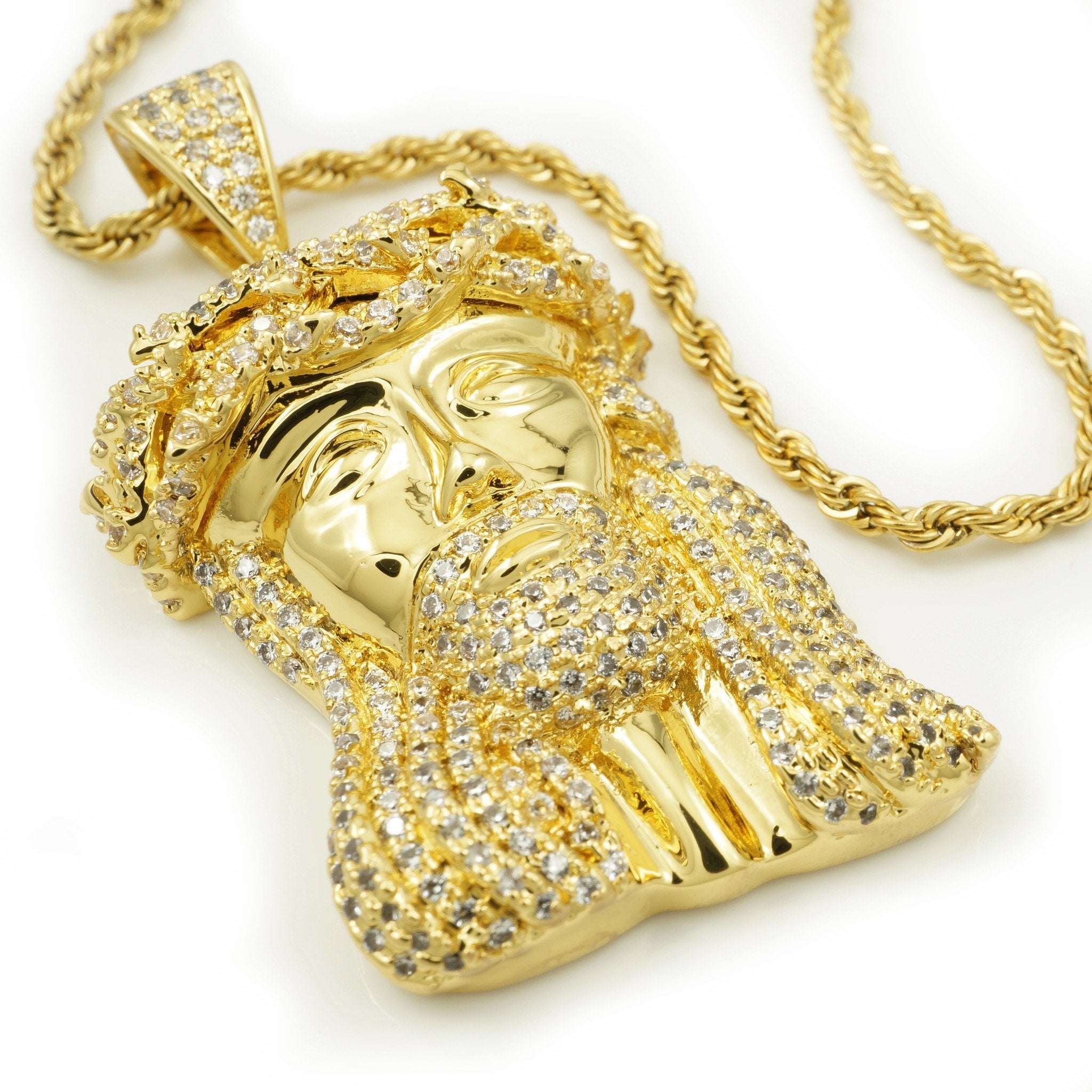 18k Gold Mini Jesus Piece 4 With Rope Chain