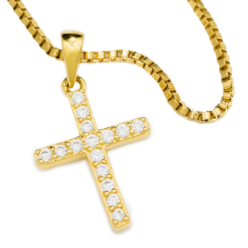 18k Gold Iced Micro Cross With Box Chain