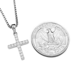 18k White Gold Iced Micro Cross With Box Chain