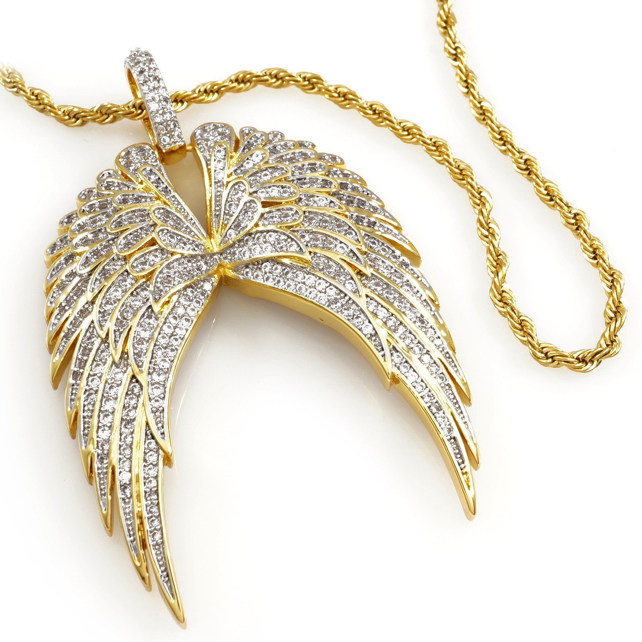 18K Gold Guardian Angel Wing Pendant With Rope Chain