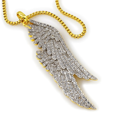 18K Gold Parallel Angel Wing Pendant With Box Chain