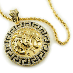 14k Gold Iced Medusa Pendant With Chain