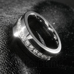 13 CZ Stone Silver Tungsten Carbide Ring 8MM