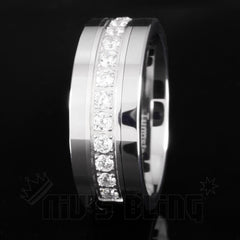 13 CZ Stone Silver Tungsten Carbide Ring 8MM