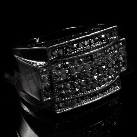 14k Black Gold Iced Rectangular Pinky Ring